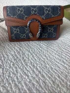 Gucci Blue Denim & Brown mini Leather Dionysus Shoulder Bag/crossbody